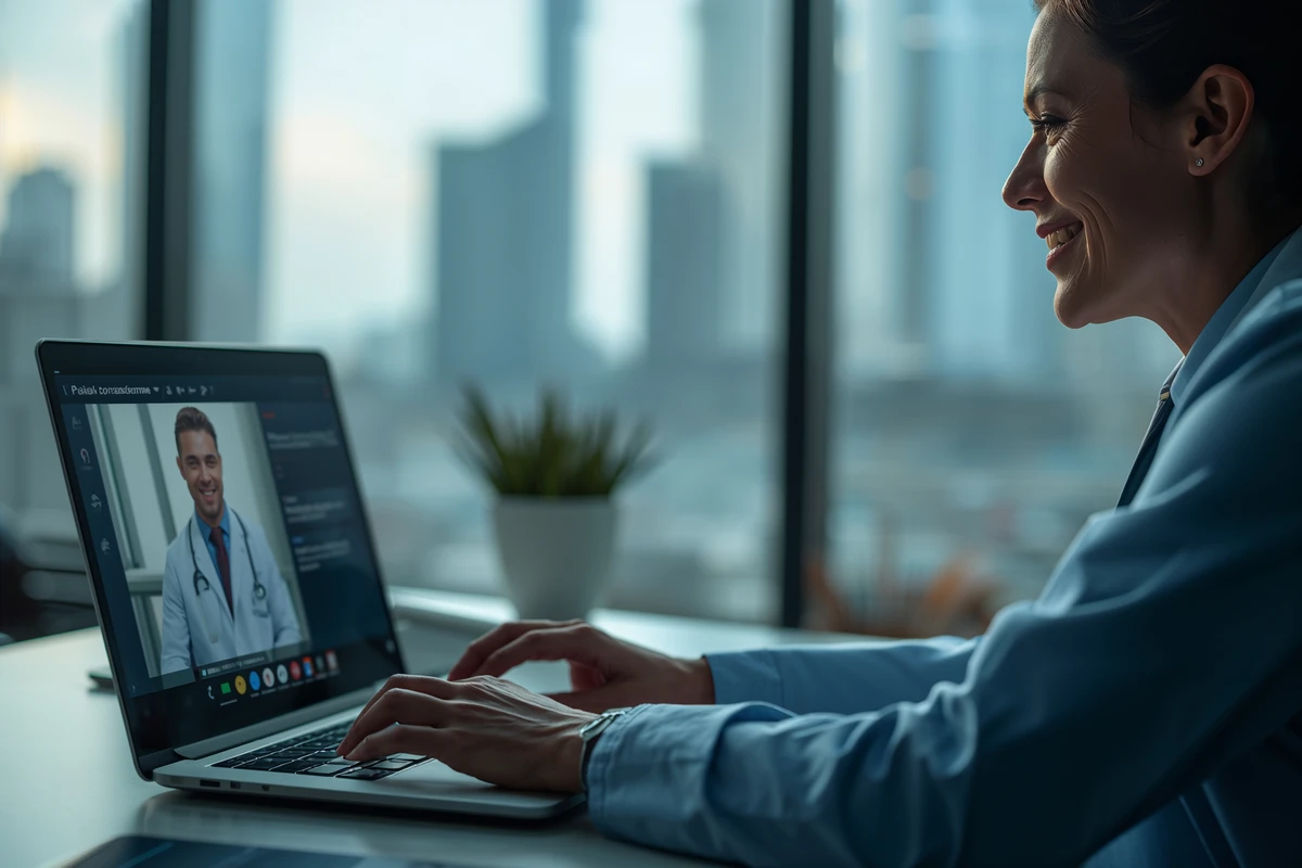 Doctor conducting telehealth video consultation with patient